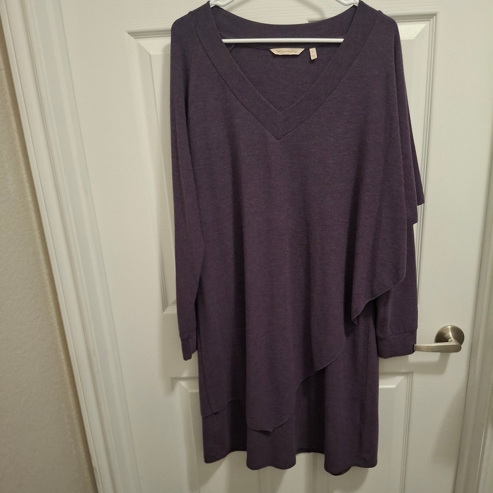 Soft Surroundings Marla Purple V-Neck Asymmetrical Layered Hem Tunic Dress Large